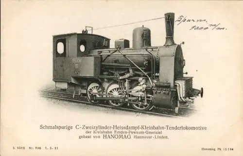 Ak Schmalspur C Zweizylinder Heißdampf Kleinbahn Tenderlokomotive Kreisbahn Emden Pewsum Greetsiel