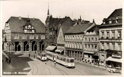 Ak Minden in Westfalen, Marktplatz, Straßenbahnen, Hotel Deutscher Kaiser