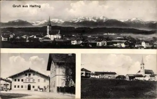 Ak Halfing Oberbayern, Gesamtansicht, Platz, Kirche