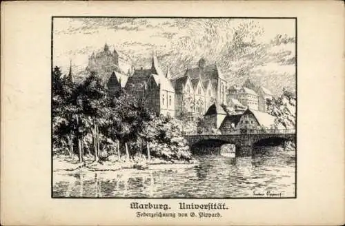 Künstler Ak Pippart, G., Marburg an der Lahn, Universität