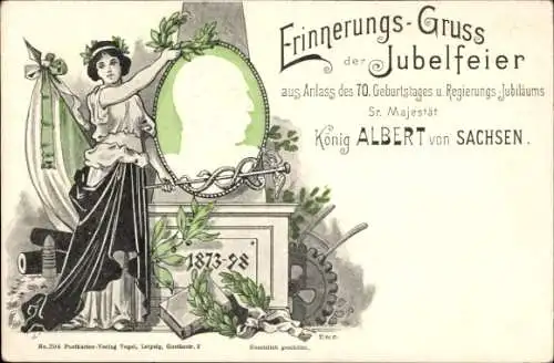 Präge Ak König Albert von Sachsen, Jubelfeier 1898, Regierungsjubiläum, 70. Geburtstag