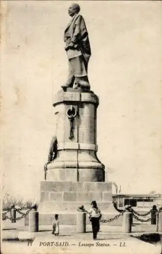 Ak Port Said Ägypten, Lesseps Denkmal