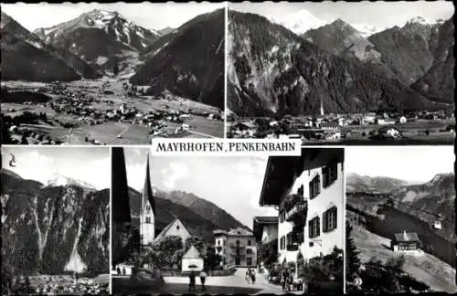 Ak Mayrhofen im Zillertal Tirol, Straßenpartie, Kirche, Totalansicht, Penkenbahn