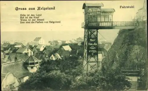 Ak Nordseeinsel Helgoland, Fahrstuhl, Reklametafeln, Unterland