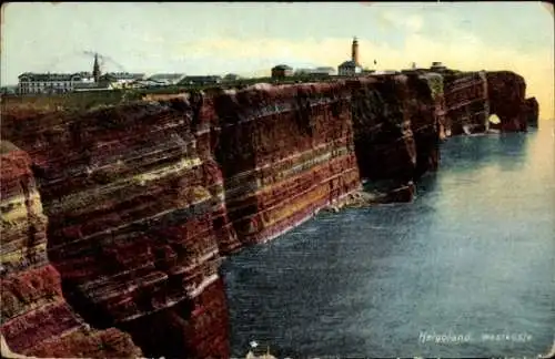 Ak Nordseeinsel Helgoland, Westküste, Leuchtturm