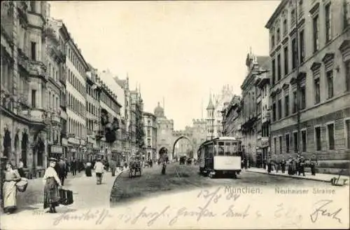 Ak München, Neuhauser Straße, Straßenbahn, Tor