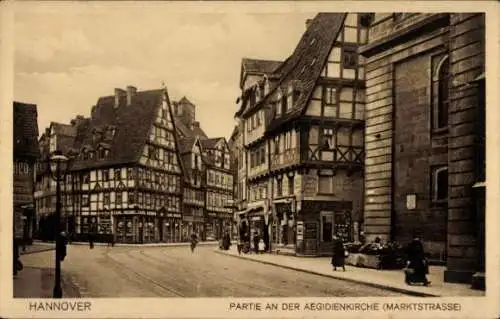 Ak Hannover in Niedersachsen, Aegienkirche, Marktstraße, Fachwerkhaus