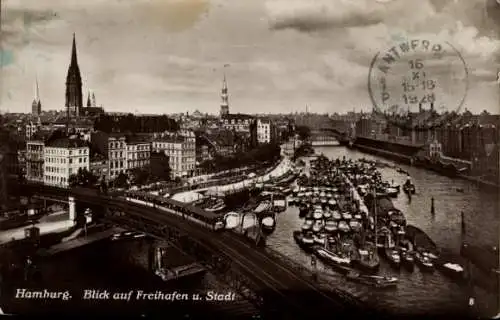 Ak Hamburg, Freihafen und Stadt
