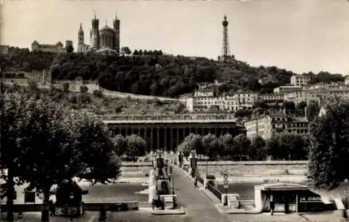 Ak Lyon Rhône, Pont du Palais de Justice, Colline de Fourvière