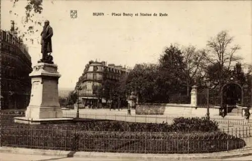 Ak Dijon Côte d'Or, Place Darcy, Statue von Rude