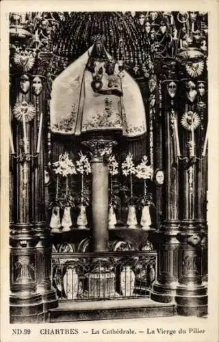 Ak Chartres Eure et Loir, Cathedrale, Vierge du Pilier