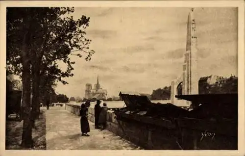 Ak Paris V, Pont de la Tournelle, Statue der Heiligen Geneviève