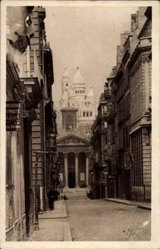 Ak Paris XVIII. Montmartre, Basilika Sacré-Coeur, von der Rue Lafitte aus gesehen
