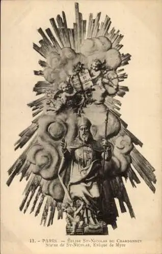 Ak Paris V, Kirche St-Nicolas-du-Chardonnet, Statue von St-Nicolas