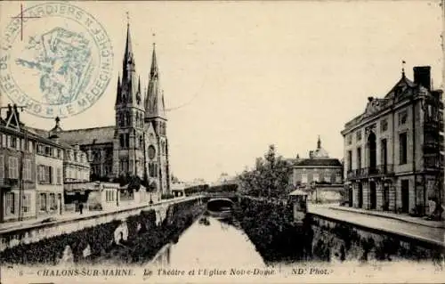 Ak Chalons sur Marne, Theater, Kirche Notre-Dame