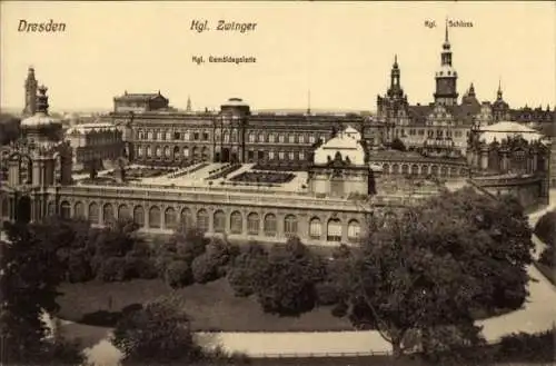 Ak Dresden Altstadt, Königlicher Zwinger, königliche Gemäldegalerie, königliches Schloss