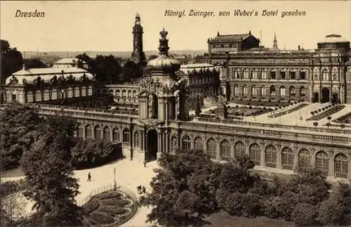 Ak Dresden Altstadt, Königlicher Zwinger, Blick vom Weber Hotel