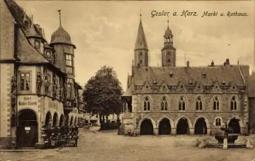 Ak Goslar am Harz, Markt, Rathaus, Brunnen