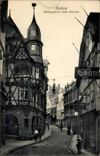 Ak Marburg an der Lahn, Wettergasse mit altem Holzhaus