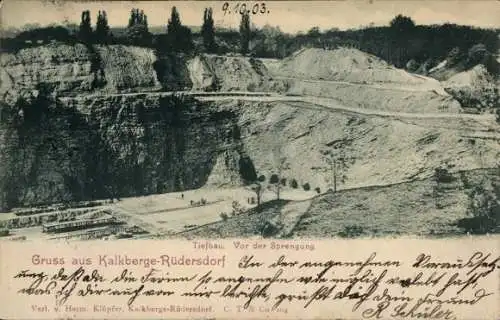 Ak Kalkberge Rüdersdorf in der Mark, Tiefbau, vor der Sprengung