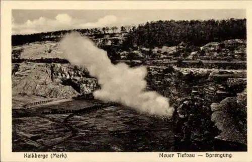 Ak Kalkberge Rüdersdorf in der Mark, neuer Tiefbau, Sprengung