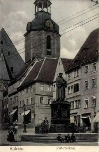 Ak Lutherstadt Eisleben, Lutherdenkmal, Lederhandlung, Turm