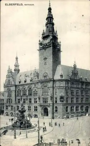 Ak Wuppertal Elberfeld, Rathaus und Brunnen am Markt