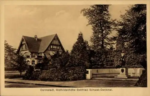 Ak Darmstadt in Hessen, Mathildenhöhe, Gottfried-Schwab-Denkmal