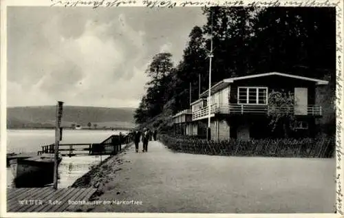 Ak Wetter an der Ruhr, Bootshäuser am Harkortsee, Anlegestelle