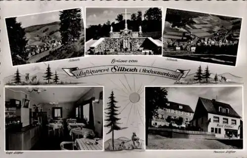 Ak Silbach Winterberg im Sauerland, Panorama, Denkmal, Cafe und Pension Löffler