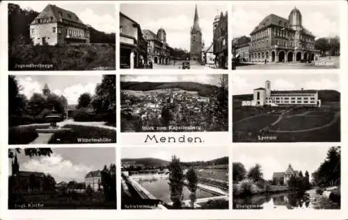 Ak Menden im Sauerland, Neues Lyzeum, Realgymnasium, Rathaus, Jugendherberge, Kirche