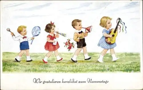 Ak Glückwunsch Namenstag, Musizierende Kinder