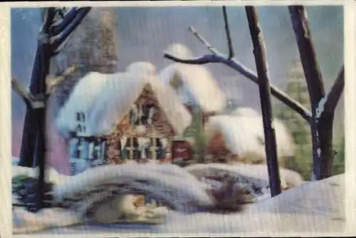 3 D Ak Winterlandschaft, Haus, Brücke