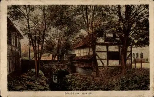 Ak Lauenau am Deister, Brücke, Fachwerkhaus