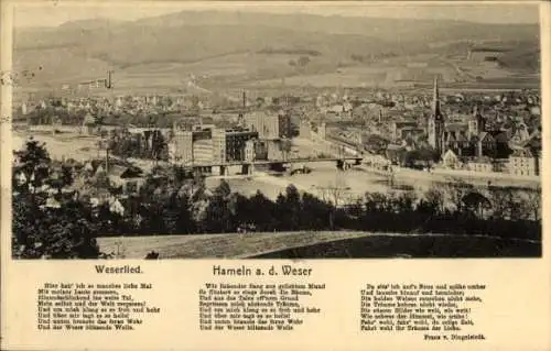 Ak Hameln an der Weser Niedersachsen, Panorama, Weserlied