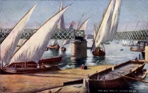 Künstler Ak Cairo Kairo Ägypten, Segelboot passieren die geöffnete Nilbrücke, Tuck 7201