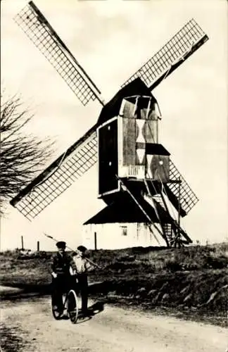 Ak Dutch Windmühle, Mann auf einem Fahrrad