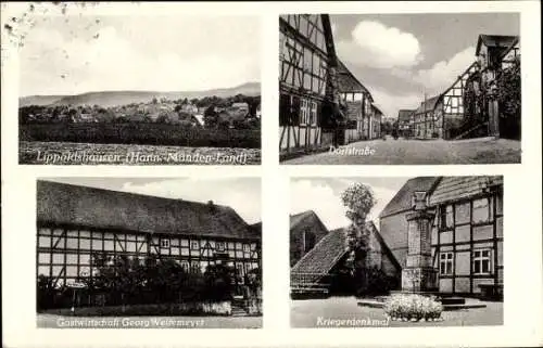 Ak Lippoldshausen Hann. Münden, Dorfstraße, Kriegerdenkmal, Gastwirtschaft Georg Weltemeyer