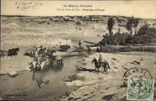 Ak Marokko, die Strasse nach Fez, die Oued Passage