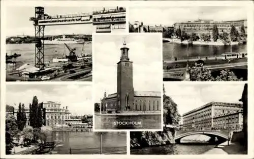 Ak Stockholm Schweden, Rathaus, Lift, Brücke, Teilansicht