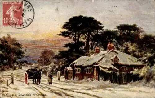 Künstler Ak Cobham Kent England, Winteridyll, Bauernhaus, Kutsche