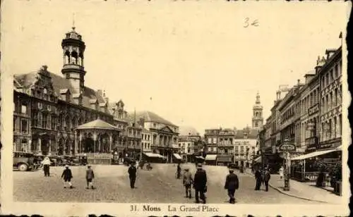 Ak Mons Wallonien Hennegau, La Grand Place, Teilansicht der Stadt