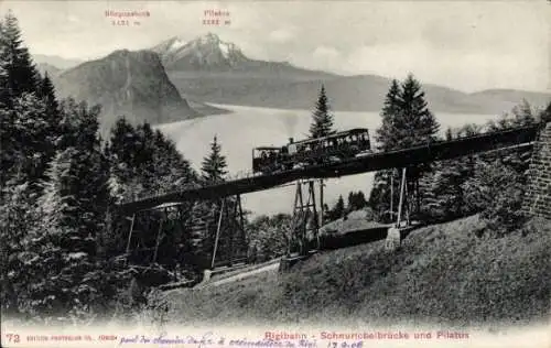 Ak Vitznau Kanton Luzern, Rigibahn, Schnurtobelbrücke