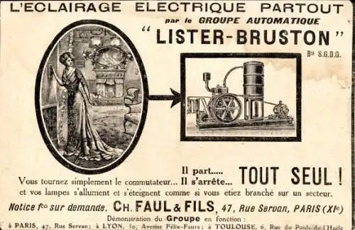 Ak Reklame, L'Eclairage Electrique Partout par le Groupe Automatique Lister-Bruston