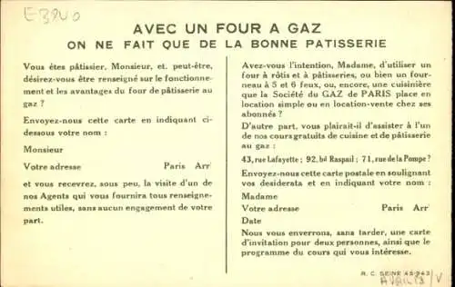 Ak Paris IX., Reklame, Societe du Gaz de Paris