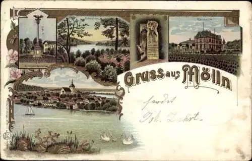 Litho Mölln Herzogtum Lauenburg, Kriegerdenkmal, Schmalsee, Kurhaus