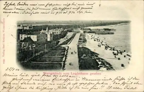 Ak Ostseebad Warnemünde Rostock, Panorama Strand vom Leuchtturm