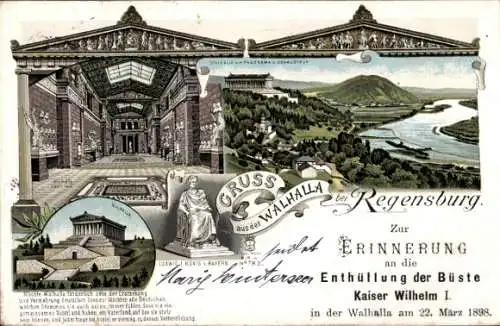 Litho Regensburg an der Donau Oberpfalz, Walhalla, Panorama