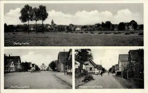 Ak Ötigheim Rastatt im Schwarzwald, Teilansicht, Rathaus Platz, Rehgartenstraße