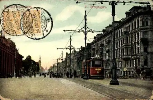 Ak Sankt Petersburg Russland, Straßenpartie mit Straßenbahn
